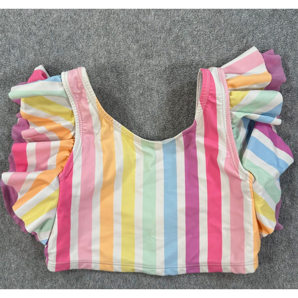 Ruffle Butts Rainbow Stripe Ruffle Swim Top Girls 6 Swimsuit - Picture 1 of 5
